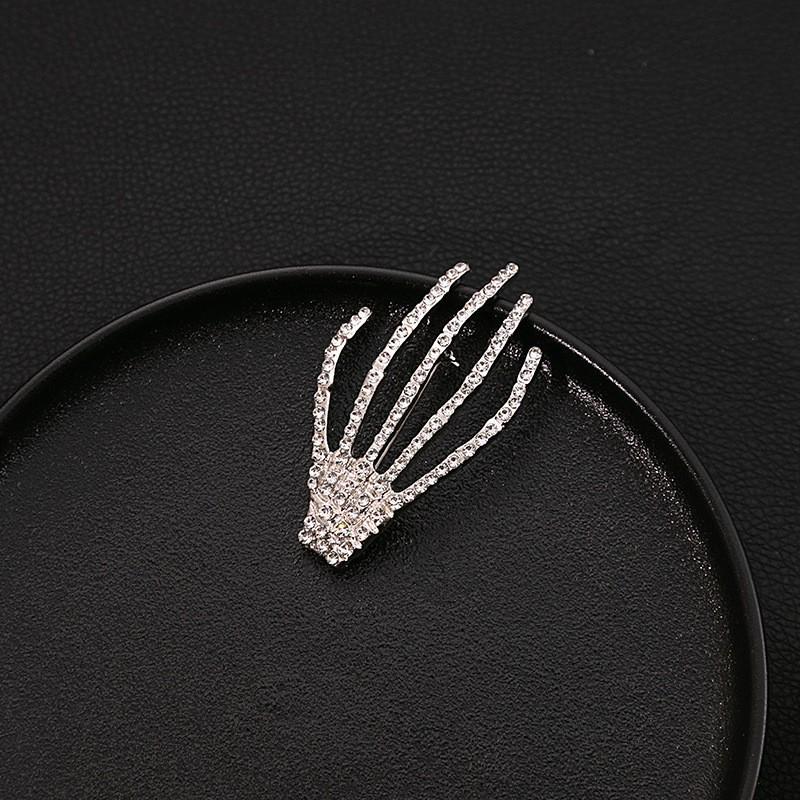 Gothic Ghost Claw Skull Hand Rhinestone Brooch - Women s Dark Style Pin Accessory