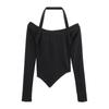 One-word Shoulder Neck Long-sleeved T-shirt Women's Early Autumn New Spice Girl with Short Bottoming Shirt Student Top