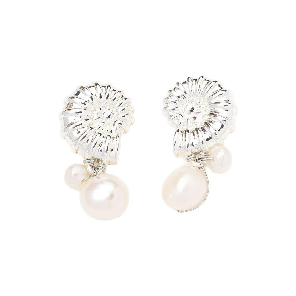 French vintage niche gold and silver two-color sea screw shape earrings natural pearl earrings 925 silver needle stud earrings for women