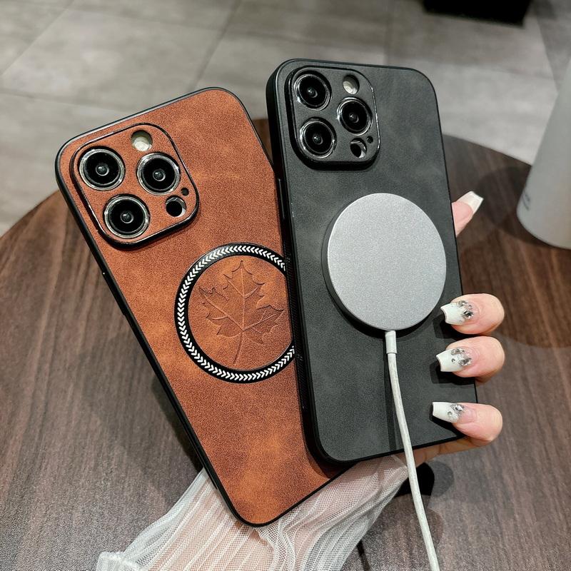 Lambskin Maple Leaf Phone Shell For iPhone 16 15 14 13 Pro Max 12 Pro 11 XS XR 8 7 Plus Magnetic Shockproof Luxury Leather Slim for Magsafe Case Cover