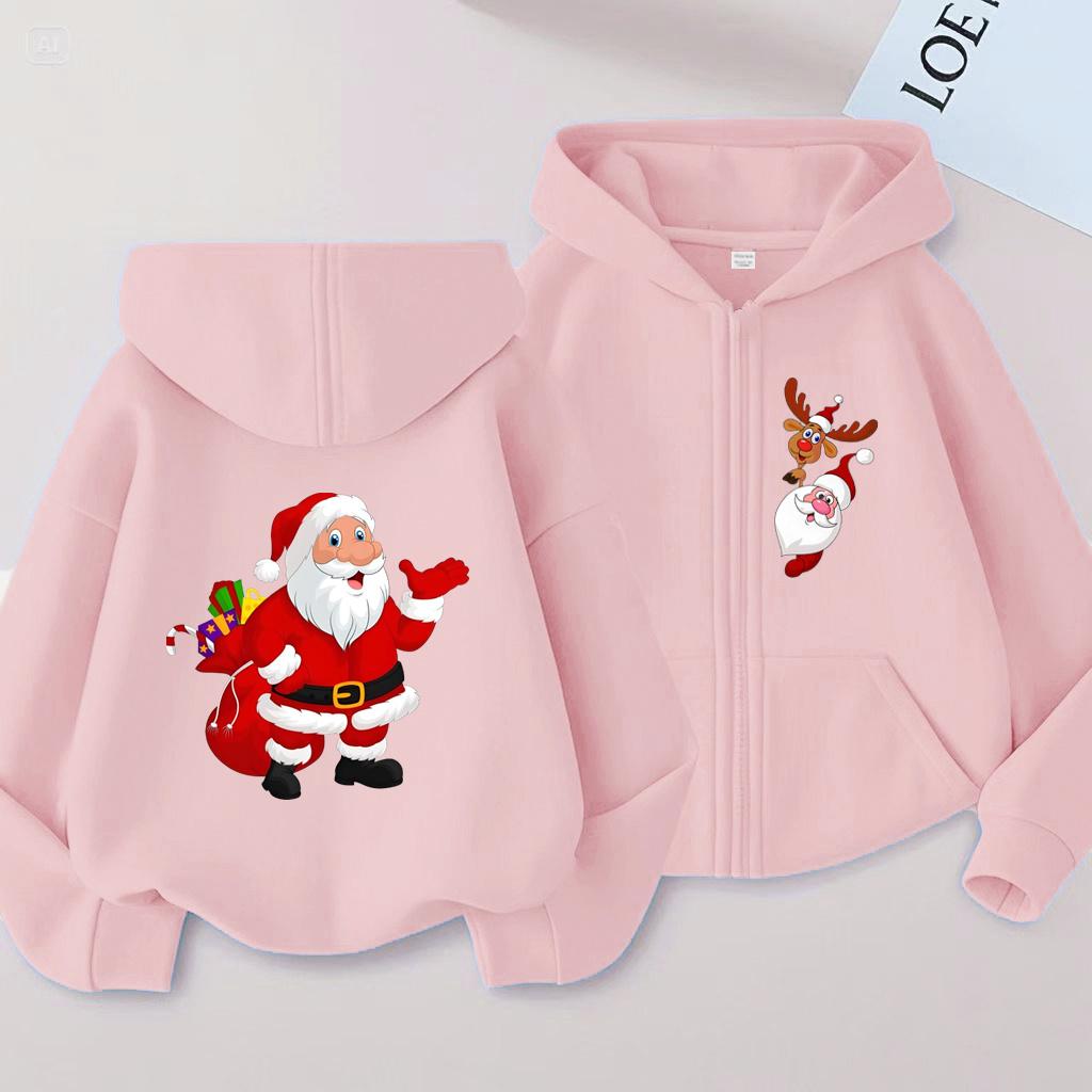 Christmas Gift Kids Printed Hooded Cardigan Fashion Boys and Girls' Shirt Spring and Autumn Casual Sports Shirt
