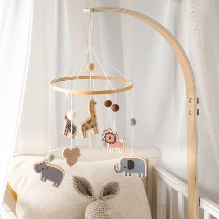 Handcrafted Pinewood Baby Bed Toy Development Toy Easy Install With Forest Animals And Noise Frees Rotating Mechanism