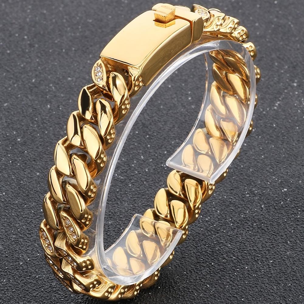 316L Stainless Steel 12MM Width Cuban Chain Bracelet for Men Hiphop Men's Bracelets With CZ Birthday Jewelry Gifts for Boyfriend