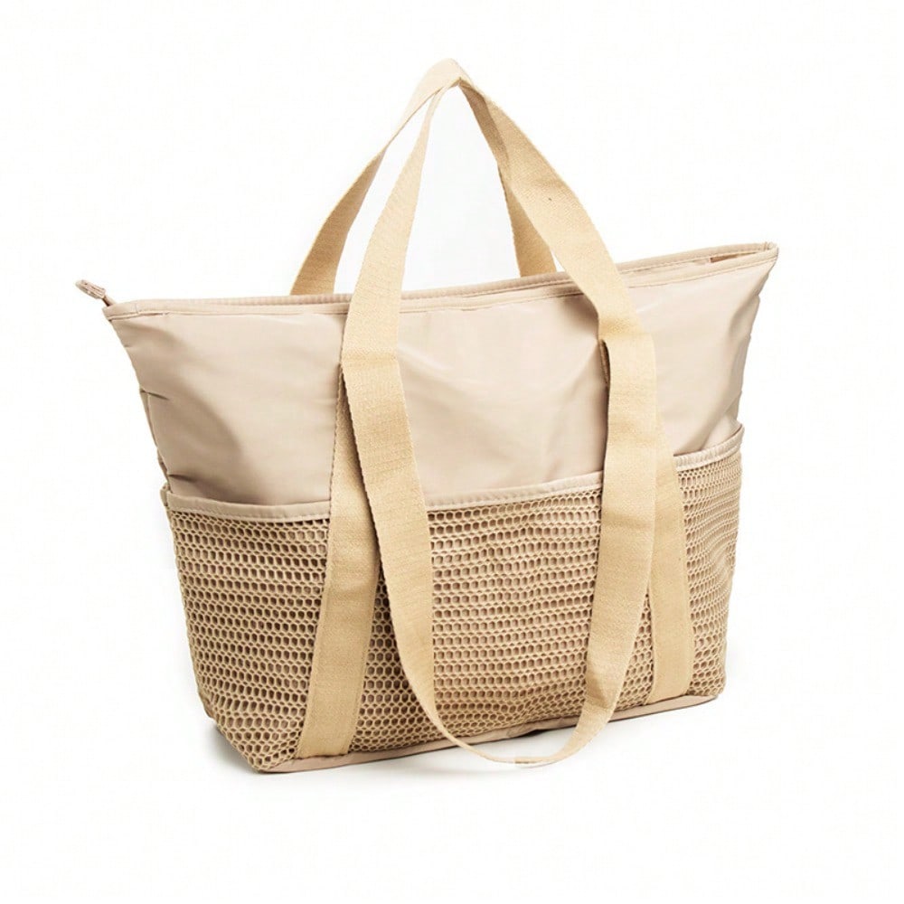 Sac de Plage Imperméable Grande Capacité Sac Cabas de Plage Anti-sable Sac Cabas de Voyage Natation beige multicolore