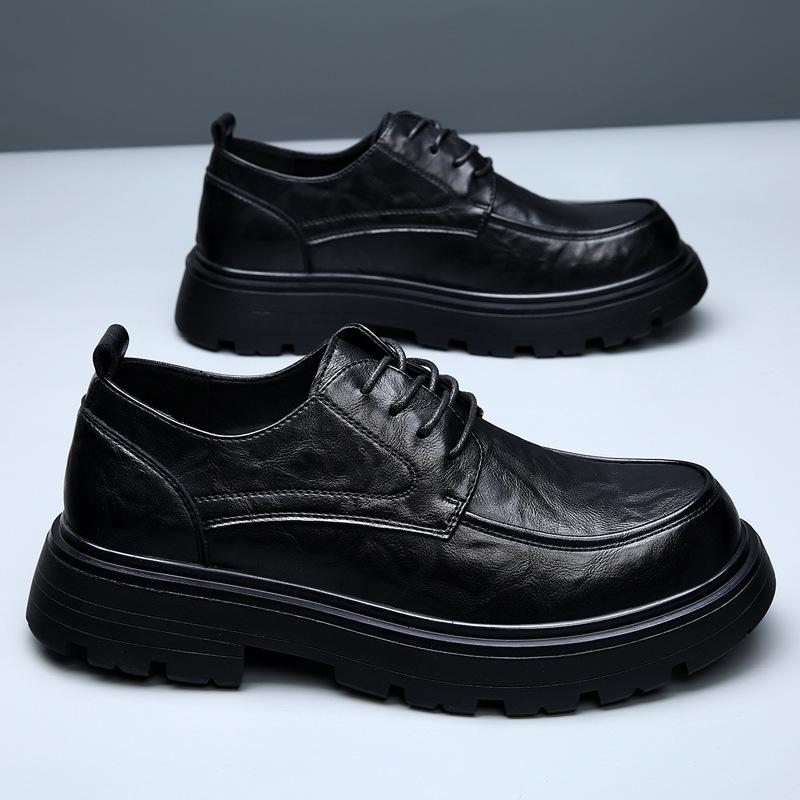 Leather shoes men's business dress big head high sense casual breathable British style thick sole heightening wedding groom derby shoes