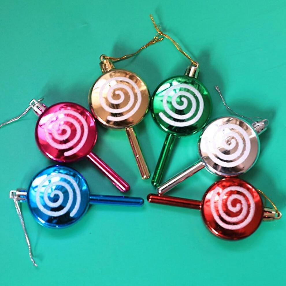(Color) Set of 6 Colorful Candy Christmas Lollipop Ornament Festive Decorations for Christmas Tree Party