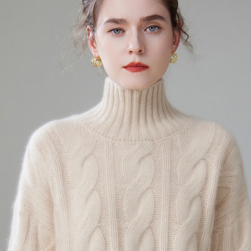 Fanzhen Women's High-Neck Cashmere Blend Loose Sweater