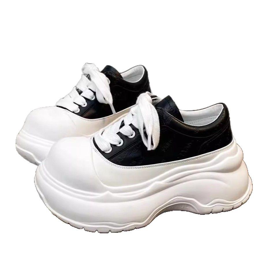Leather letter printing platform white shoes women's 2025 spring new casual board shoes ugly cute bread shoes tide