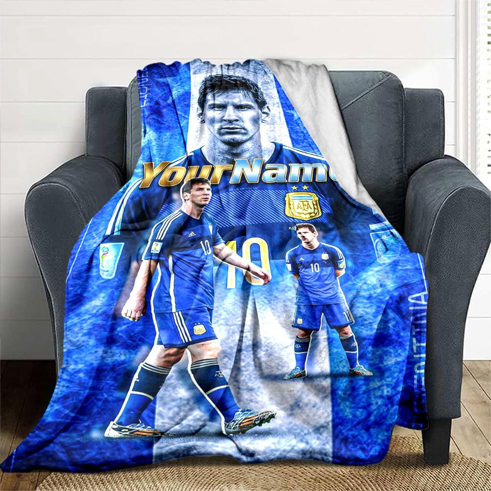 Messi Personalized Name Blanket Multi-purpose Customizable Blanket Soft Warm Cozy for Home Decor Livingroom Picnics Office Chair Four Seasons Universa