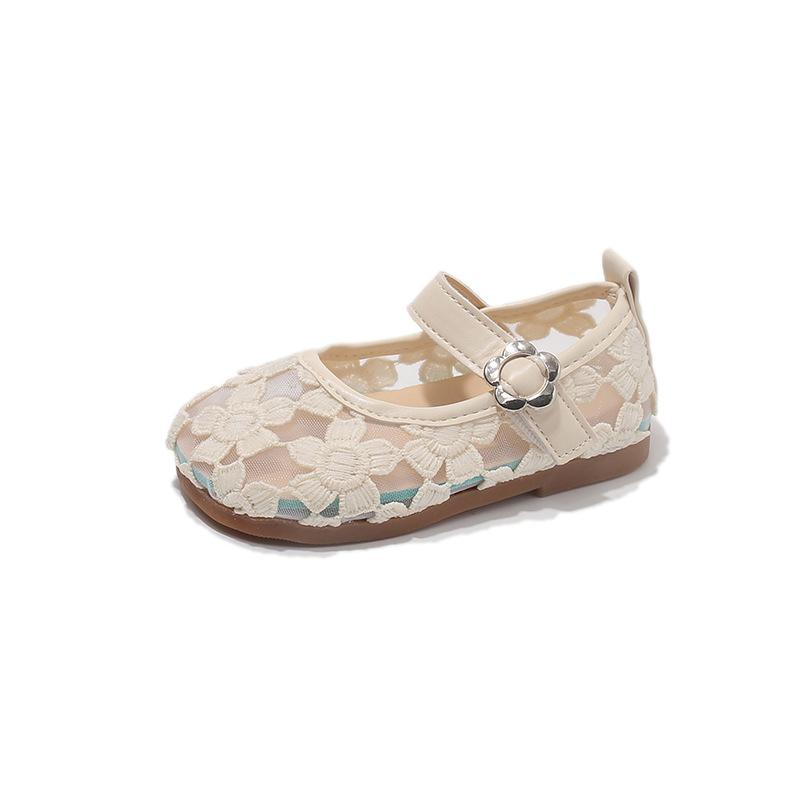 Cute Lace Floral Leather Shoes Girls Spring Summer Soft Sole Princess Sandals Baby Kids Footwear