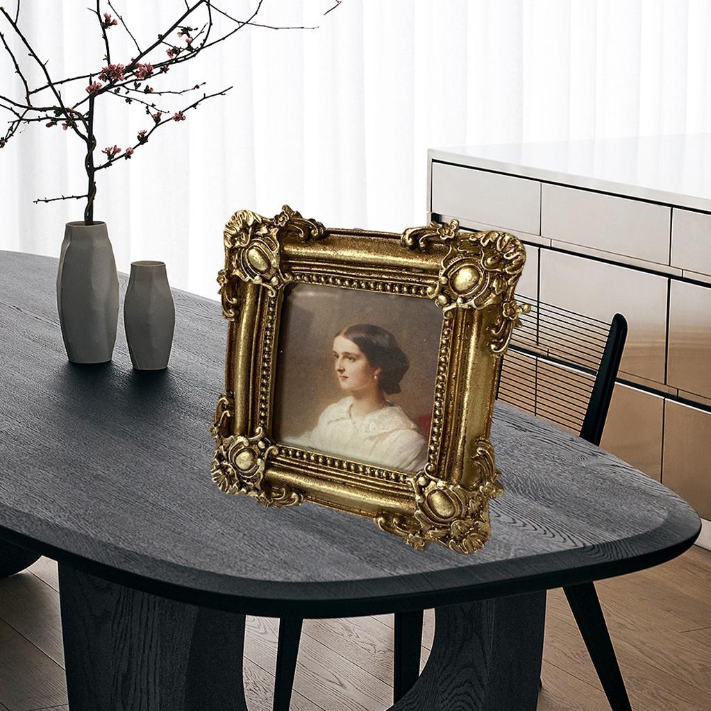 Elegant Vintage Resin Photo Frame, Antique Ornate Tabletop and Wall Decorative for Bedroom