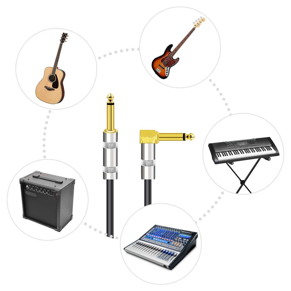 Curly Musical Instruments Audio Guitar Cable Cord 14 Inch Straight To Right Angle Gold Plated TS Plug PU Jacket Electric Guitar Bass Mixer Amplifier