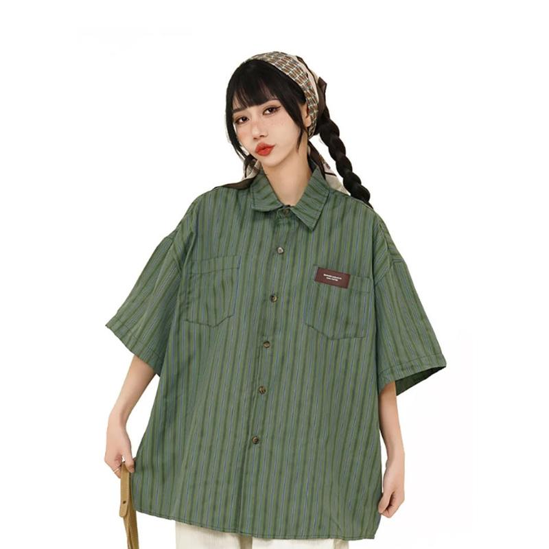 Japanese-Style Retro Women's Striped Casual Short-Sleeve Shirt