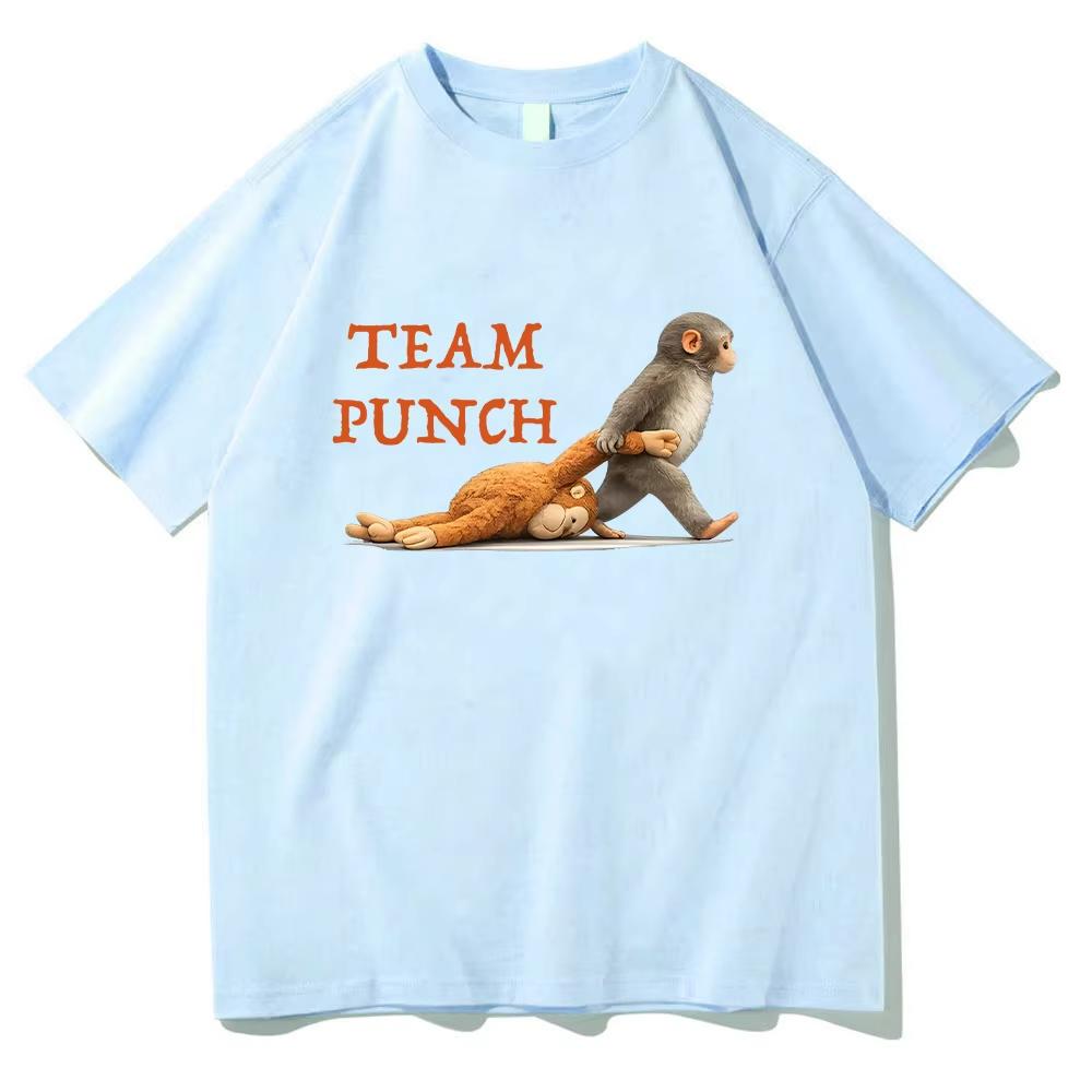 Monkey Punch Graphic T Shirts Baby Monkey Holding Plush Toy Clothing Animal Lover Gift Cotton Tee Cute Cozy Unisex Tshirts YK
