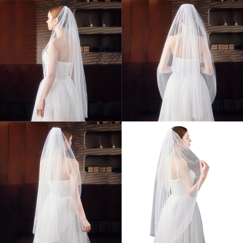 Stylish Artificial Pearls Veil Wedding Bride Veil With Secure Hair Comb Design Great For Bridal Shower Special Occasion