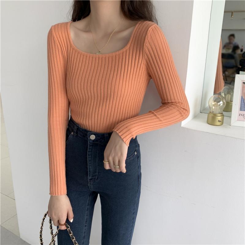 

Elegant Fashion Women Knitted Pullover Sweaters New Autumn Loose Long Sleeve Round Neck Base Solid Women s Sweater Winter Warm Ladies Jumpers 2422 One Size оранжевый