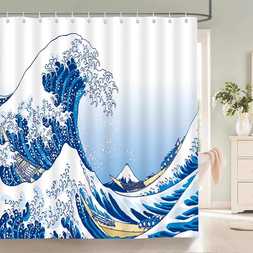 Japanese-style Shower Curtain 3d Ink Painting Bathroom Curtain Waterproof  With Hooks 180*240CM Shower Curtain Polyester Fabric
