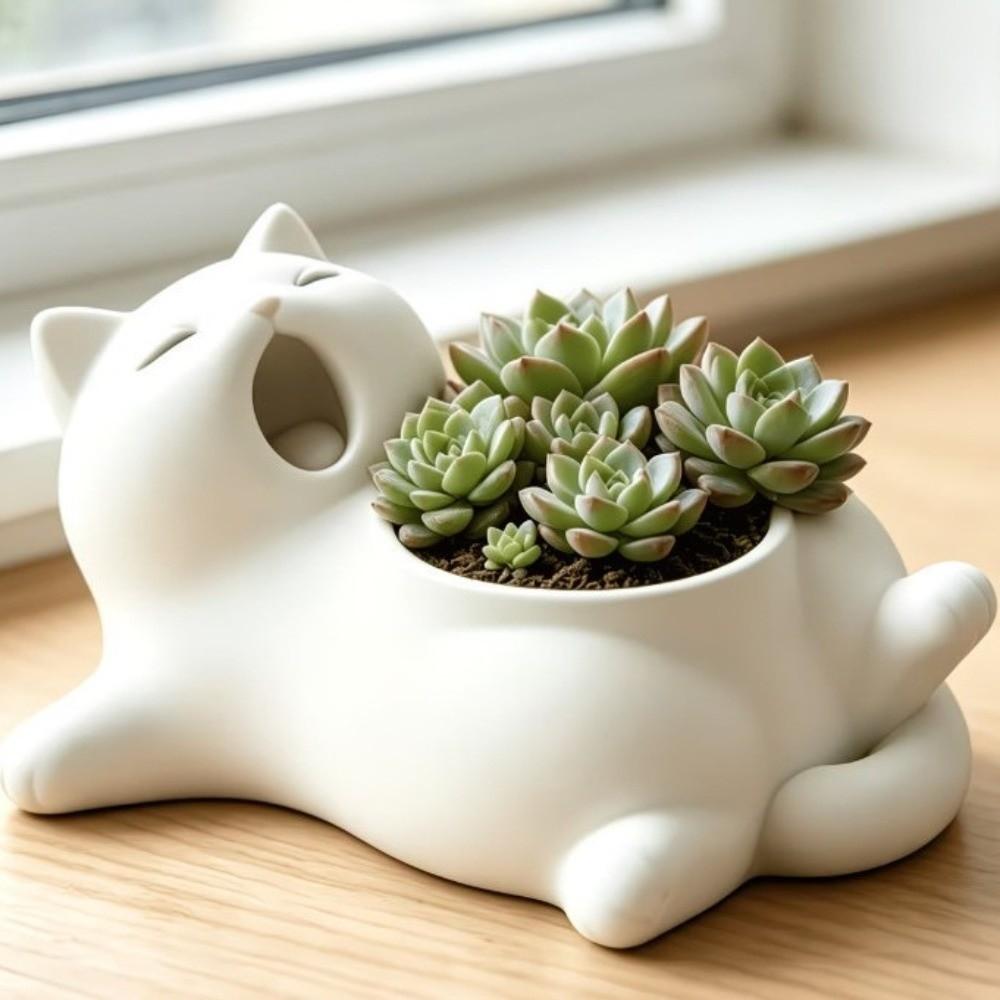 Cat-shaped Storage Box Mini Plant Pot 3D Printed Succulent Pot Funny Cat Flower Pot Tabletop