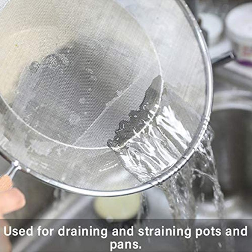 Stainless Steel Colander with Wooden Long Handle Hanging Ear Frying Oil Cooking Cover Fine Mesh Sieve Sifter Kitchen Tools