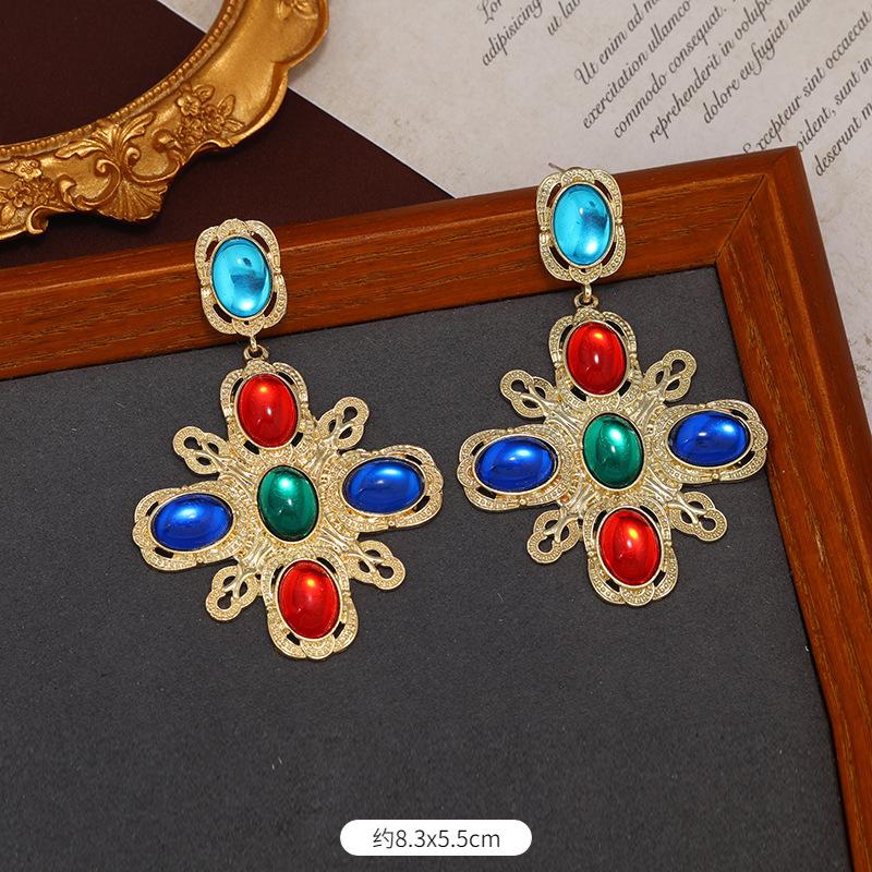 Middle ear jewelry Baroque colored treasure glazed stud earrings temperament light luxury 925 silver needle retro earrings women
