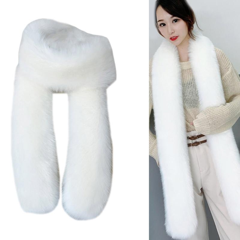 Luxurious Faux Furs Scarf Collar Long Neckerchief Shawl Wrap for Women Winter Warmth Evening Party Fuzzy Stoles Shrug