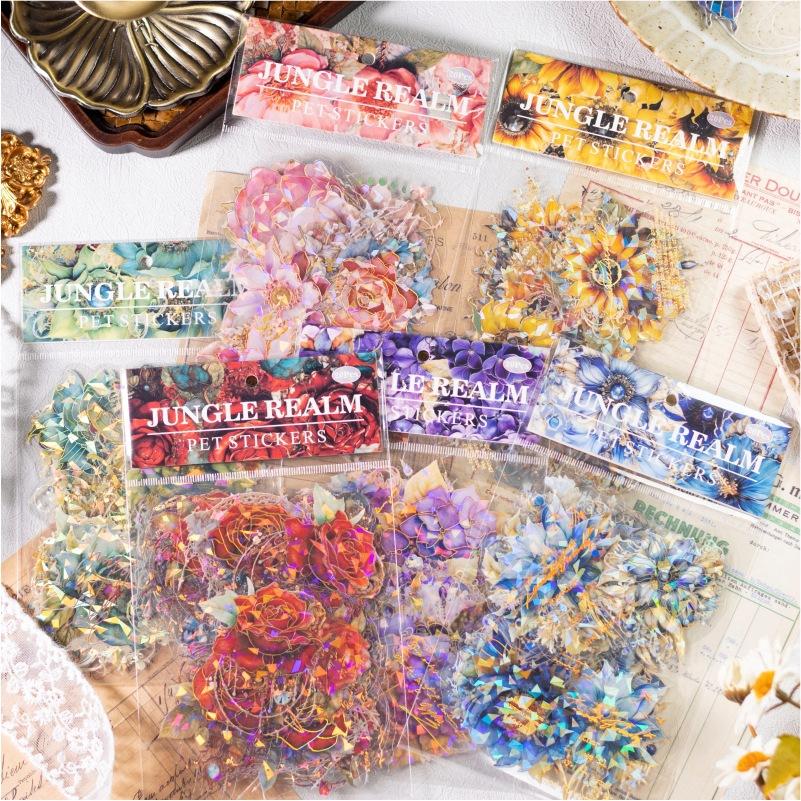 Pearlescent Floral Stickers - 20pcs Shell Glow Flower Decals for Journal & Craft Decor (Iridescent Effect)