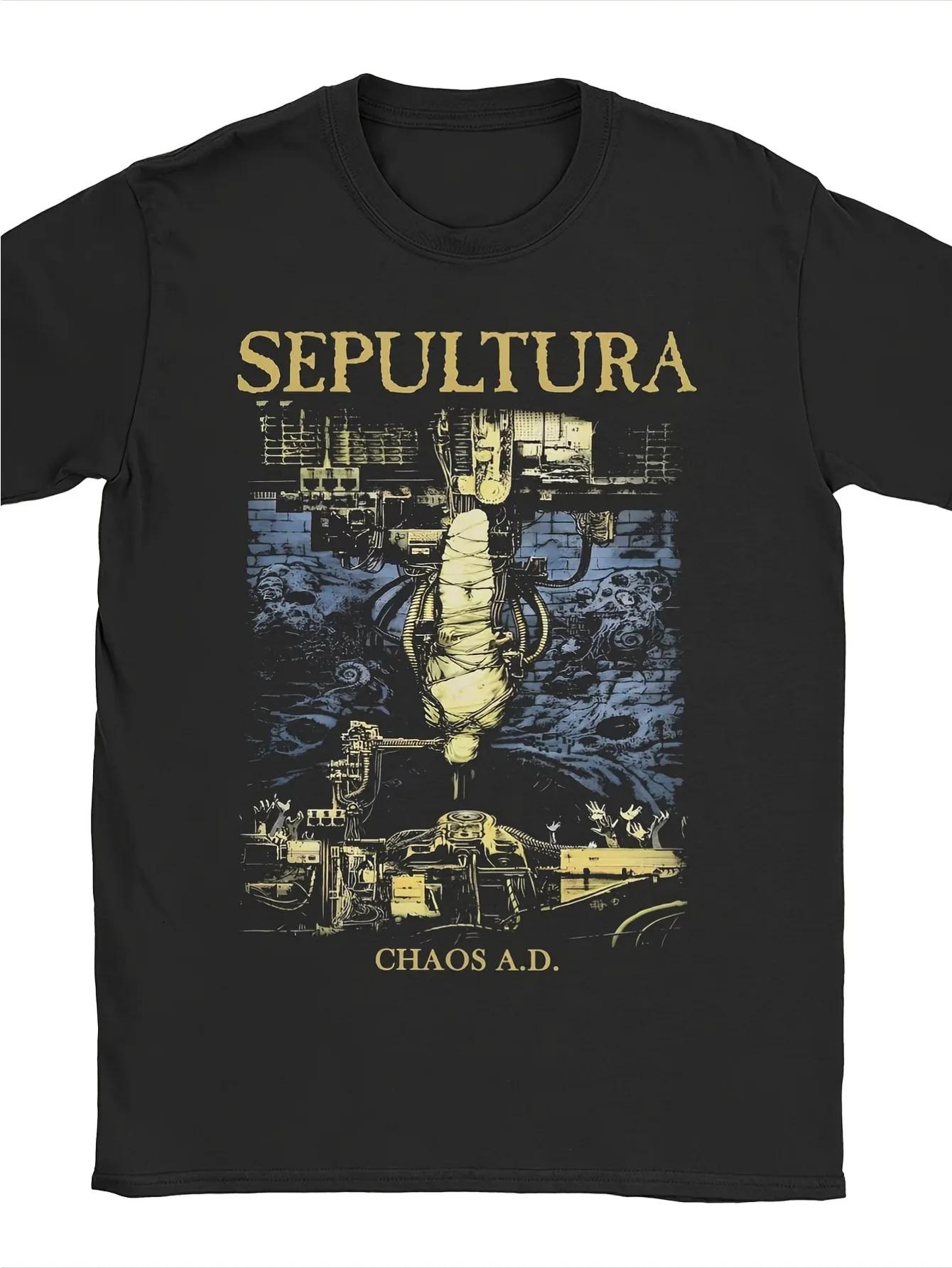 Men s Sepultura Heavy Metal Band T-shirt - Chaos A.D. Album Art Logo T-shirt, Black Shirt for Concerts and Streetwear - Men s... S