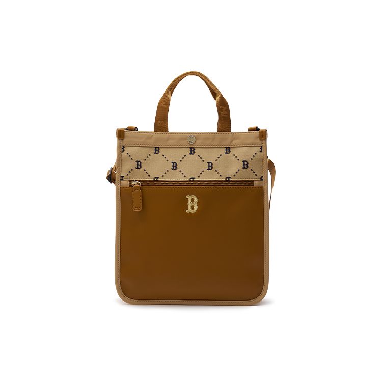 MLB Boston Red Sox Vintage Diamond Letter Print Adjustable Detachable Shoulder Strap Cotton Crossbody Shoulder Bag Women bags 7AUBMD34N-43BGS Khaki  & Brown