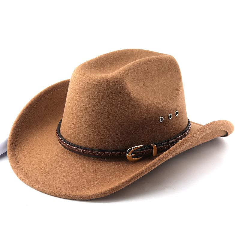 Western Cowboy Hat Outdoor Travel Sun Hat Women's Face-slimming Woolen Hat Hiking Hat Men's
