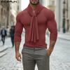 INCERUN Autumn Winter Men Tie Up Long Sleeve Solid Casual Fitted T-shirts Tops