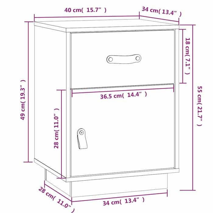 VidaXL Bedside Table White 40x34x55 Cm Solid Pine Wood 818307