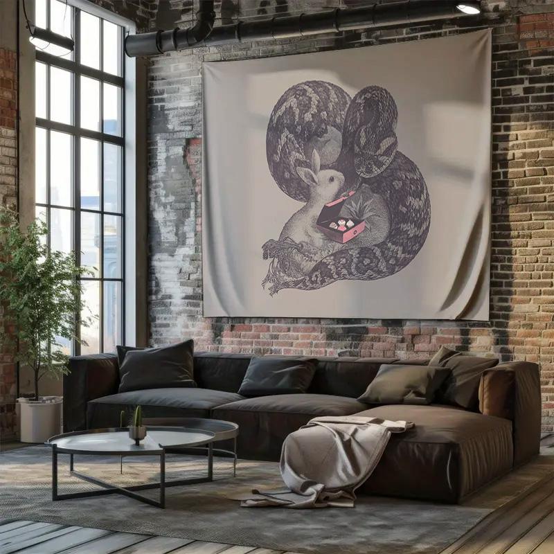 Rabbit and Snake Tapestry Forest Wall Decor Gothic Vintage Art Tapestry Witchy Home Decor Dark Academia Aesthetic Room Hanging