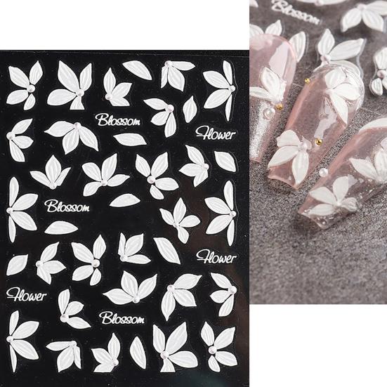 Nail Stickers Self Adhesive DIY Nails Art Supplies 5D Double Color Love Heart Embossed Flowers Manicure