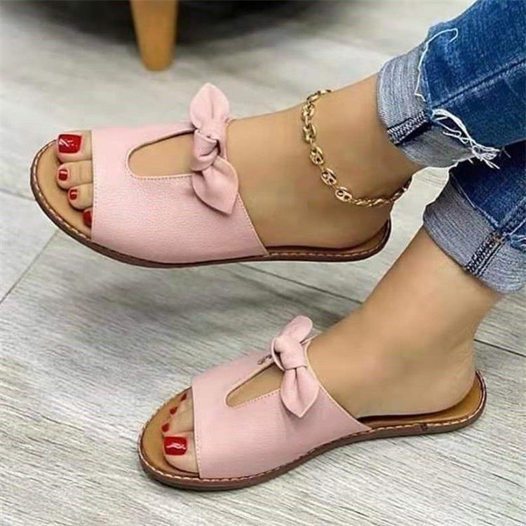 2024 Foreign Trade Women's Shoes New Summer Bow Hollow Sandals Slippers European and American Large Size Sandals Women