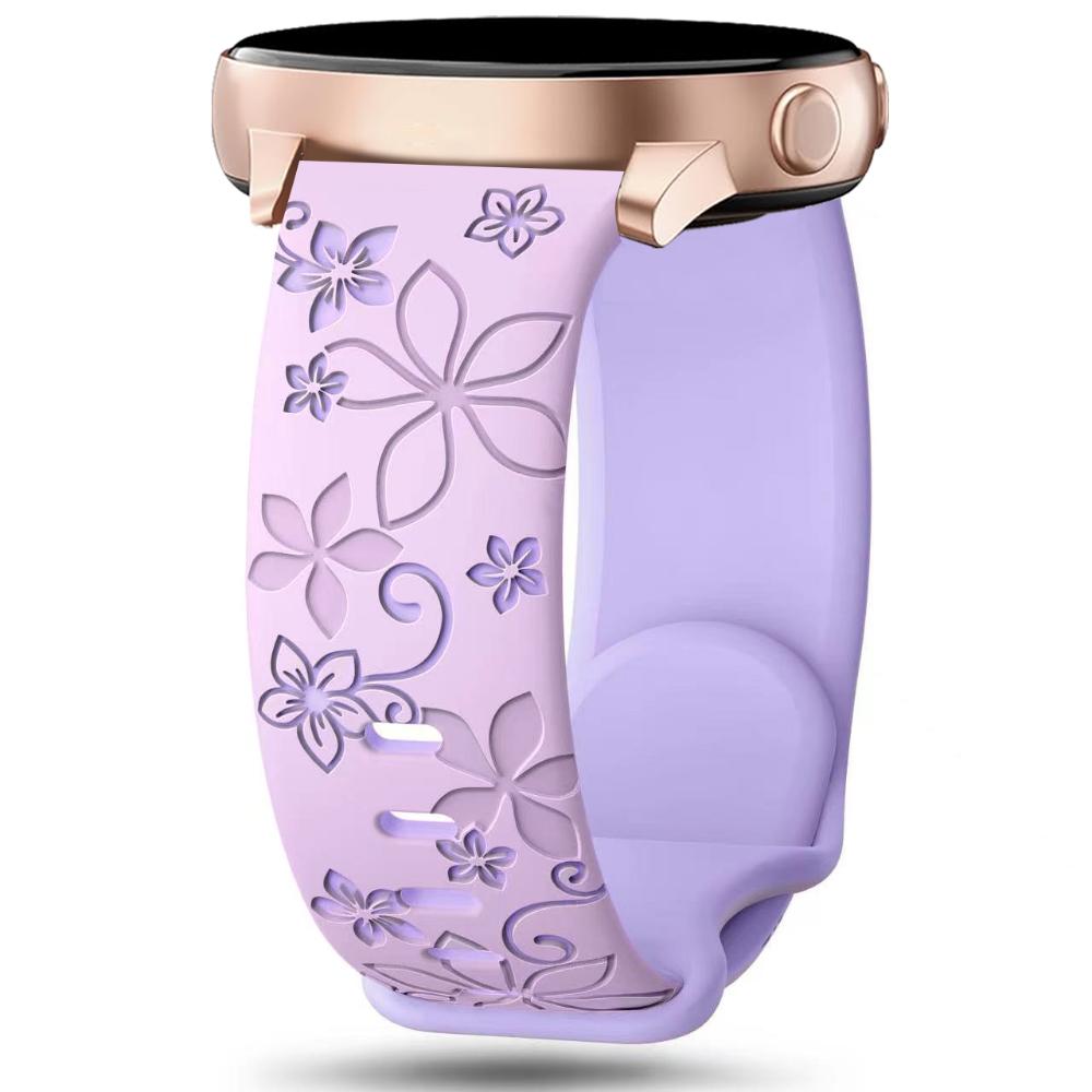 20mm Silicone Strap Flower Design Floral Engraved Two-color For Amazfit GTR, Huawei,Garmin Samsung Galaxy Watch 7 6 5 4