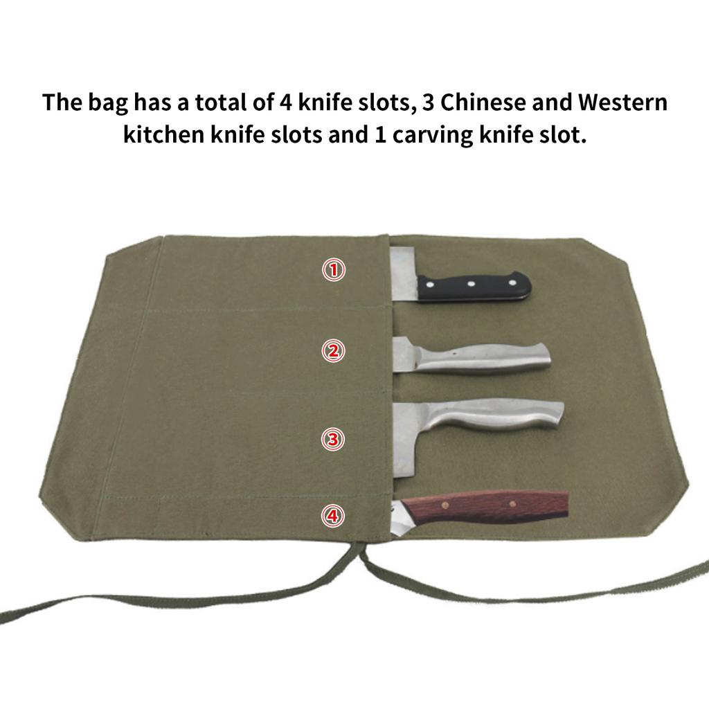 Knife Case with 4 Slots Hvy Duty Portable Knife Roll Bag for Chefs Cooks Culinary Students