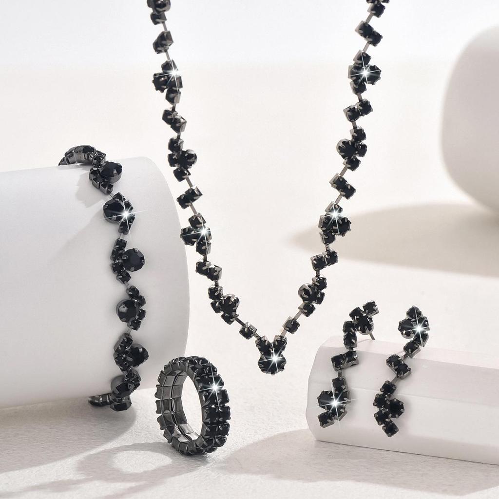 Versatile Rhinestone Jewelry Set: Necklace, Bracelet, Earrings & Ring
