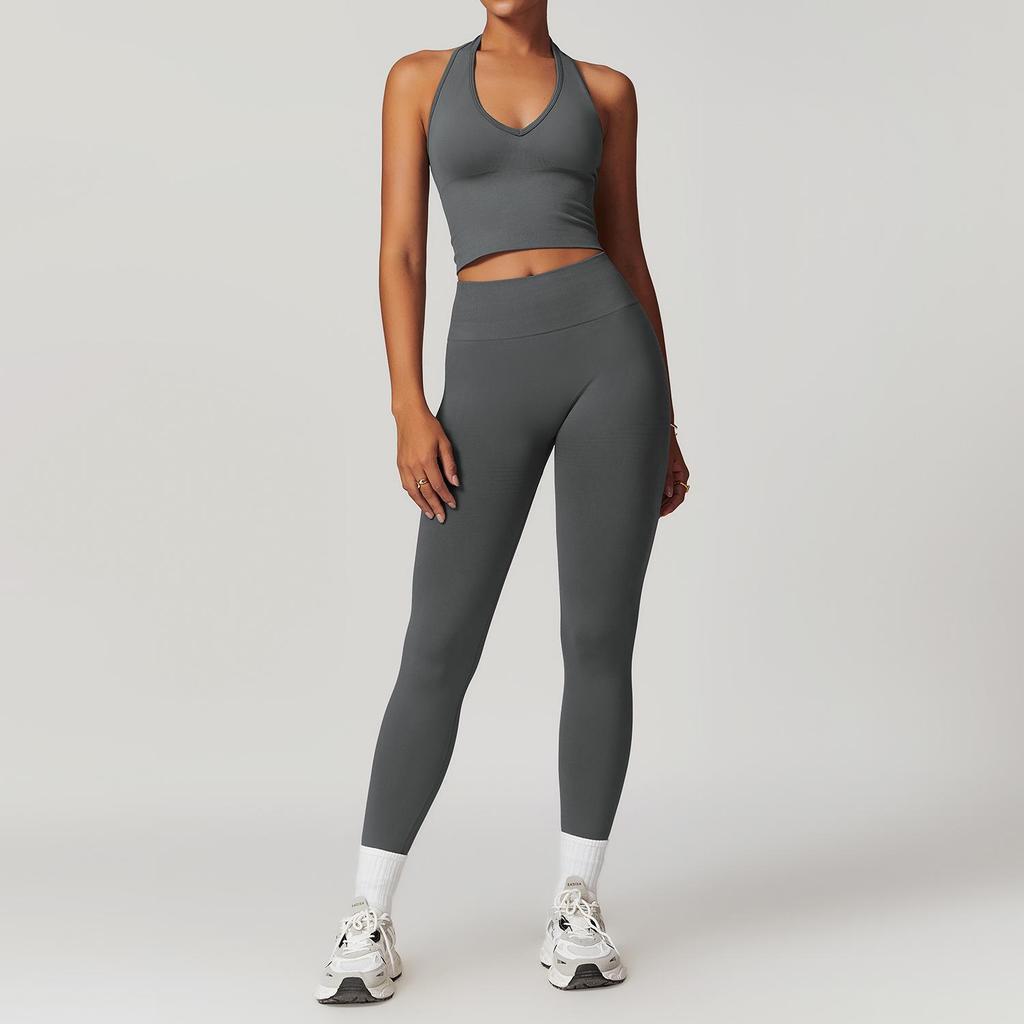 Damen Racerback Geripptes Yoga-Set: Nahtlose Taillenformende & Hüfthebende Fitnessbekleidung