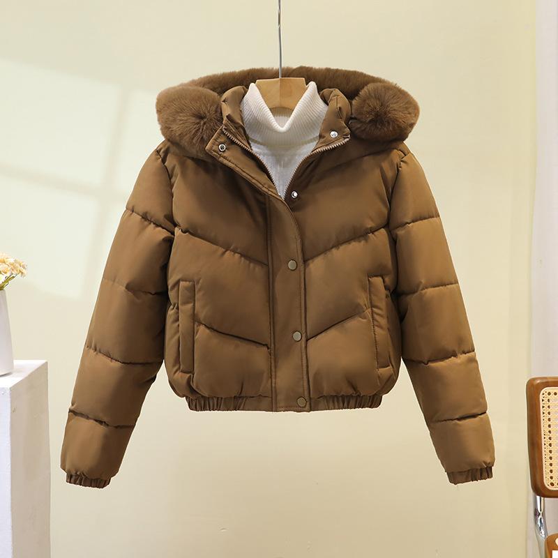 European and American short cotton clothes women's new winter big fur collar small bread clothes with jackets are in stock