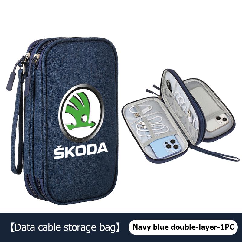 AAABR1 Travel Portable Digital Accessories Storage Bag Organizer For Skoda Kamiq Karoq Octavia 2 3 Rapid Scala Kami Fabia VII VRS