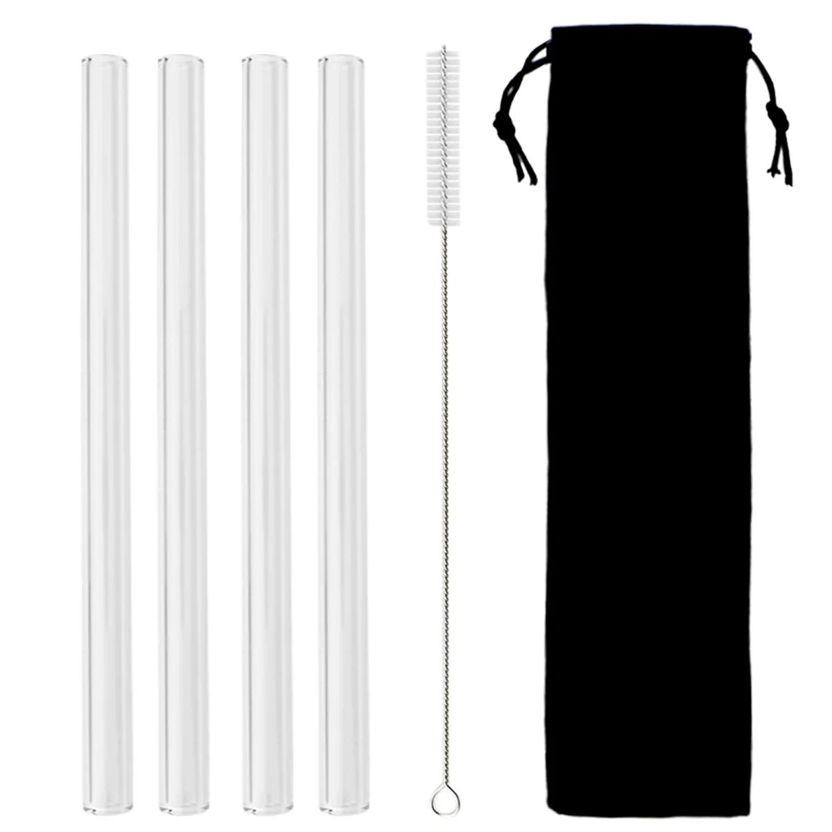 

4 шт. Многоразовые соломинки для питья Стеклянные соломинки Экологичные Высокоборосиликатные 12 мм Стеклянные соломинки Цветная трубочка Вечеринка Бар Посуда для напитков