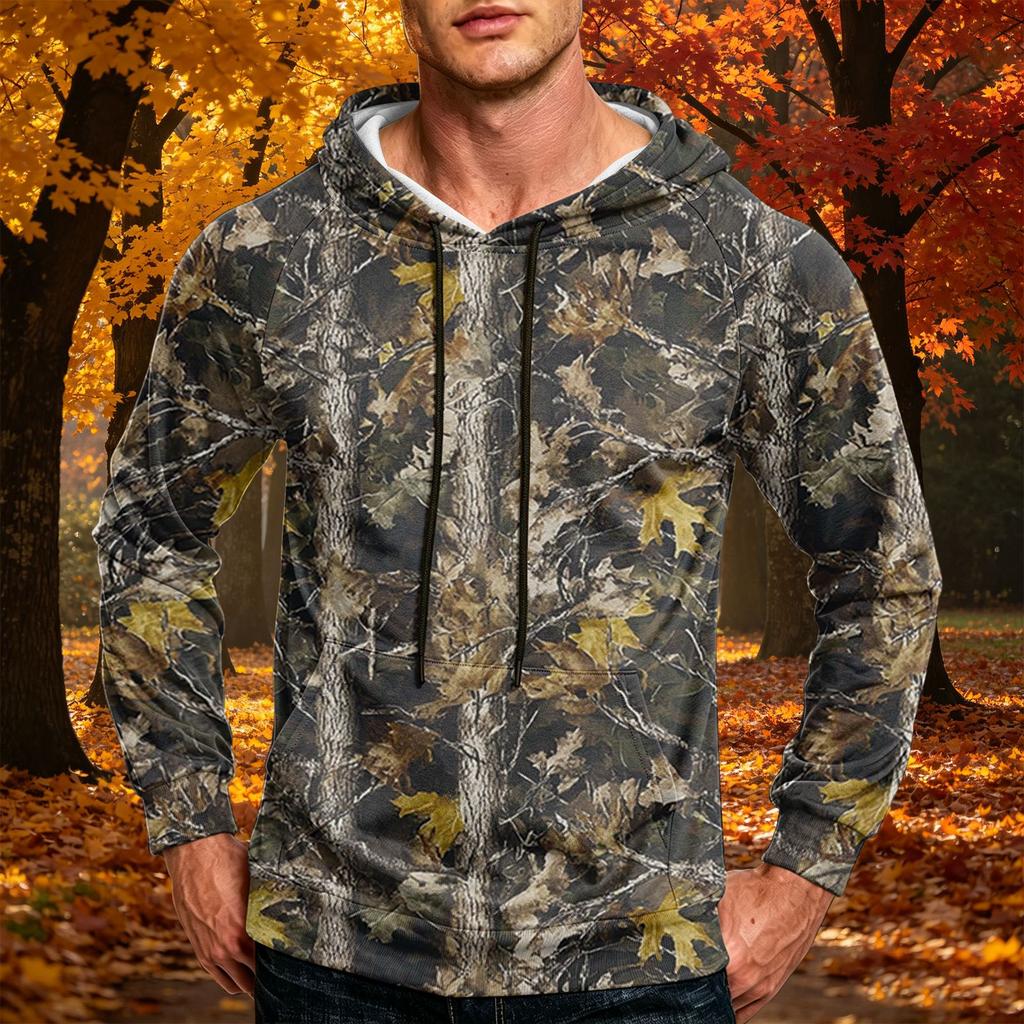 Men's Printed Casual Hoodie with Pocket and Drawstring for Everyday Wear