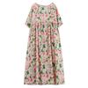 Vintage Floral Summer Casual Dress for Women Plus Size Loose Long Cotton Short Sleeve New In