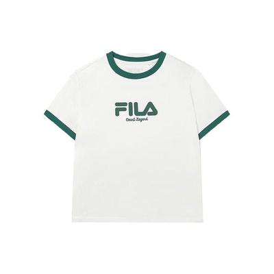 Color Block Casual Tennis Ribbed Printed Short Sleeve T-Shirt Women Tops Cloud-White F11W339105FWT