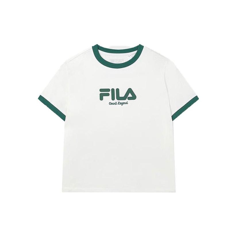 FILA Color Block Casual Tennis Ribbed Printed Short Sleeve T-Shirt Women Tops Cloud-White F11W339105FWT