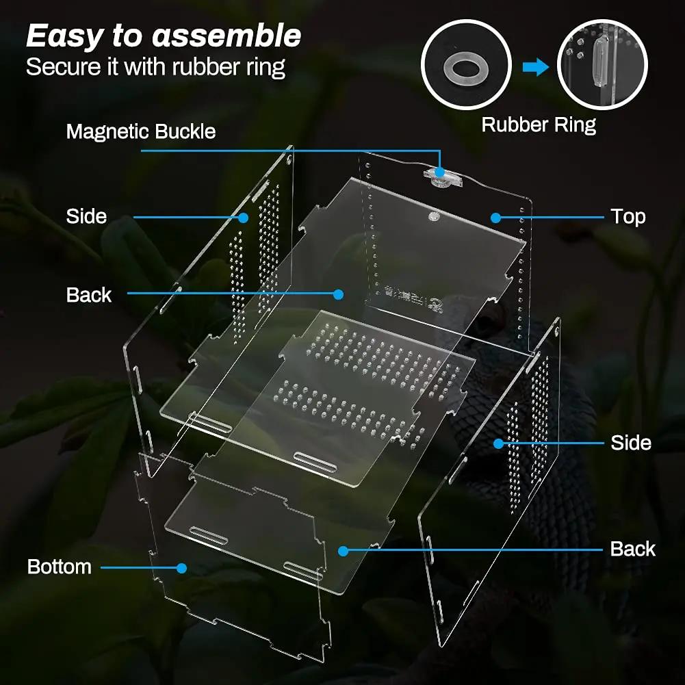 Magnetisk Akrylbur Nano Trelevende Tarantell Terrarium Reptilhabitat Oppdrettsboks for Edderkopp Skorpion Sling Isopoder