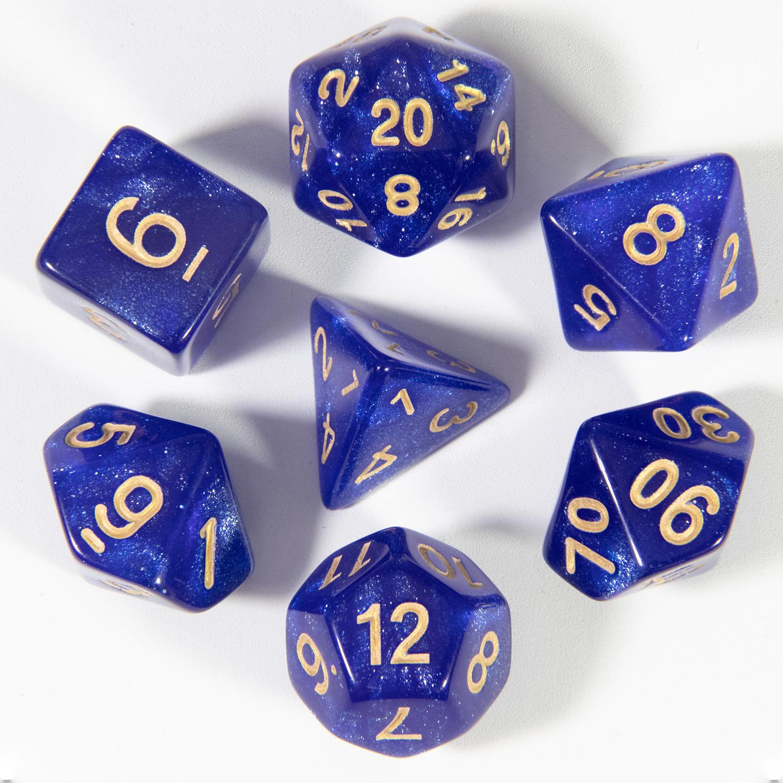 

7шт кубиков DND D4, D6, D8, D10, D%, D12, D20 Аксессуары для настольной игры Набор многогранных блестящих кубиков темно-синий
