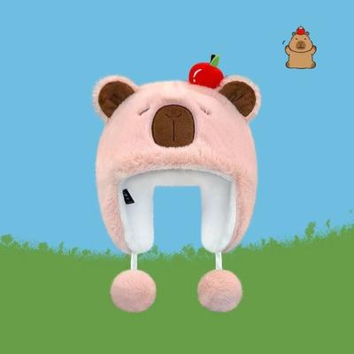 Cute Plush Hat Female Autumn and Winter Cartoon Show Face Small Ear Hat Cold and Warm
