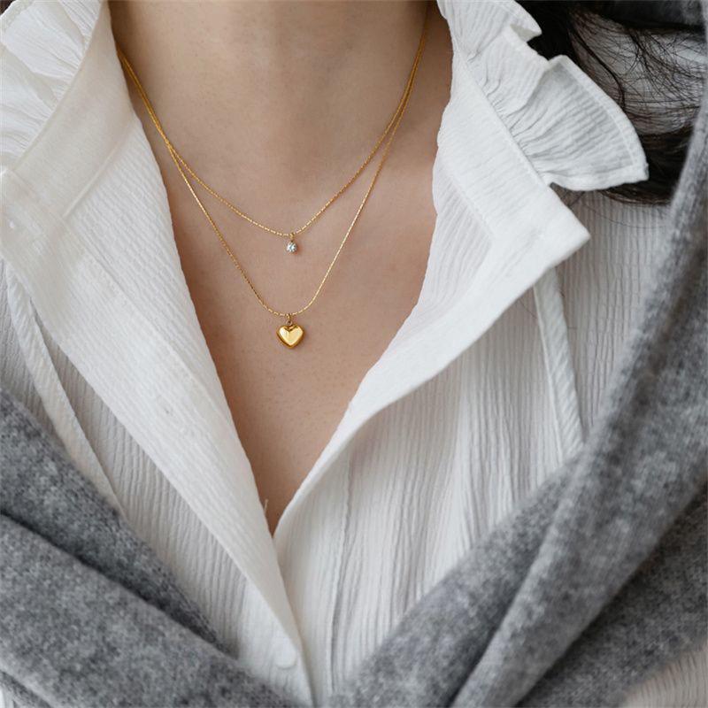Modern Stylish Heart-Shaped Double Layer Pendant Necklace