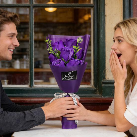 7 Head Artificial Rose Bouquet Handcrafted Soap Flower Petals Decoration Valentine's Day Anniversary Birthday Women Mother Wife Girlfriend Gifts